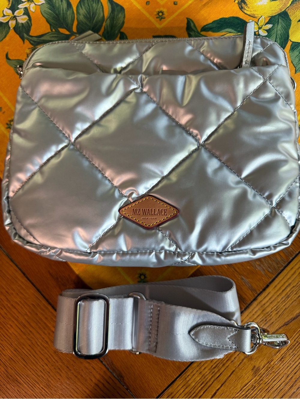 MZ Wallace Madison Crossbody Quilted Silver Frost Crossbody Bag
